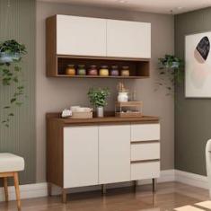 Imagem de Cozinha Compacta Genialflex Girassol com 4 Portas, 3 Gavetas e 3 Prateleiras - 120cm de largura - Ébano/Off White