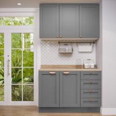Imagem de Cozinha Modulada 2 Peças com Balcão e Armário Aéreo Arizona Cabecasa Madeiramadeira Branco/cinza