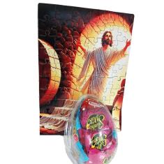 Imagem de Presente de Páscoa Chocolates e Guloseimas + Quebra-cabeça Infantil Jesus Vive de 60 peças