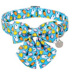 Imagem de UP URARA PUP Coleira de Páscoa para cães com gravata borboleta, coleira de algodão para meninas e meninos grandes, coleira fofa de cenoura, coelho e ovo com fivela de metal, presente de dia de Páscoa, GG, pescoço 40,64 a 66,04 cm