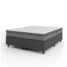 Imagem de Cama Box Casal Queen Colchão Molas Ensacadas 158x198x62cm Cinza/branco Umaflex - Suporta 120kg