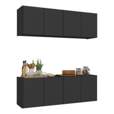 Imagem de Kit Armário De Cozinha E Balcão 4 Portas Multimóveis Mp2161 Preto Preto