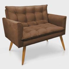 Imagem de Namoradeira 2 Lugares Olivia Suede Marrom Pés Palito Castanho - Pallazio