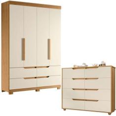 Imagem de Guarda Roupa Solteiro Doble Com 4 Portas Mais Cômoda 8 Gavetas Com Cor