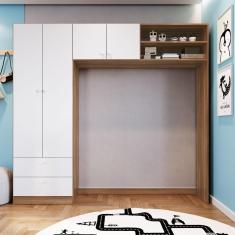 Imagem de Guarda Roupa Aconchego 4 Portas 2 Gavetas E 2 Nichos - Branco/Nogal