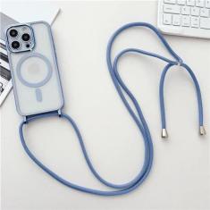 Imagem de Crossboby cordão chapeado capa de telefone transparente para iphone 15 14 13 12 pro max 11 colar magnético cabo corda cinta capa, azul, para iphone 13