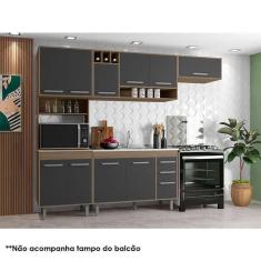 Imagem de Cozinha 4 Peças Ambiente Barcelona Com Balcão De Pia Carvalho Grafite - Poliman