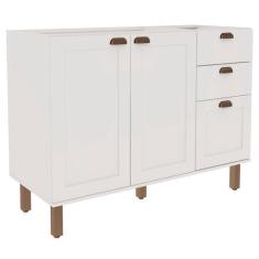 Imagem de Balcão De Cozinha Para Pia 2 Portas 3 Gavetas Branco Fosco 1532 - Geni