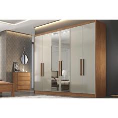 Imagem de Guarda Roupa Casal 6 Portas e 6 Gavetas c/ Espelho Rizon/Linea Freijo Cumaru c/ Fendi - Novo Horizonte
