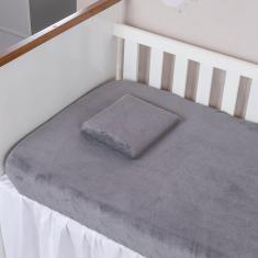 Imagem de Jogo De Lençol Soft Cinza Para Mini Berço 2 Peças