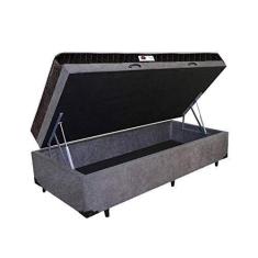 Imagem de Cama Box Baú Solteiro Colchão Top Line Mola Bonnel + Box Baú Suede Cinza Serra Negra 62x88x188