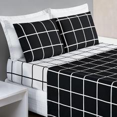 Imagem de Jogo De Cama Lençol Minimalista Casal Padrão 04 Peças Micropercal 200 Fios Premium Preto