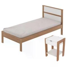 Imagem de Cama Solteiro Cm8004 E Mesa De Cabeceira Az1016 Qt2 Amendoa Branco Tecno Mobili Amendoa Branco