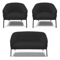 Imagem de Sofá Namoradeira E 2 Poltronas Pé De Ferro Preto Stella Veludo D03 - D