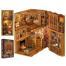 Imagem de Kit Book Nook Suportes para livros de quebra-cabeça de madeira Cutefun com luzes LED