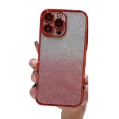 Imagem de Para iPhone 14 Pro Max Estrutura de revestimento de luxo Capa de telefone com brilho gradual para iPhone 11 12 13 Mini 14plus X Xr Capa protetora de lente, capa com glitter vermelho, para iPhone