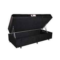 Imagem de Cama Box Baú Solteiro Colchão Espuma D45 Bordado + Box Suede Preto Serra Negra 62x88x188