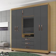 Imagem de Guarda Roupa Casal Roma 6 Portas 3 Gavetas com Espelho I01 Carvalho Grafite - Clique Chique Móveis