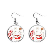 Imagem de Brinco de prata com pingente de flor de gato da sorte japonesa, joia feminina