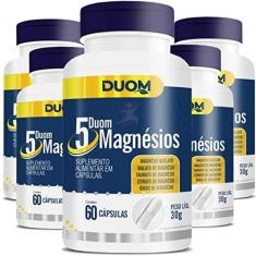 Imagem de COMBO 5 DUOM 5 MAGNÉSIOS QUELATO MALATO TAURATO CITRATO ÓXIDO 60 CÁPSULAS CADA TOTAL 300 CÁPS