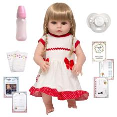 Imagem de Boneca Reborn Baby Loira Vestido Lindo Diversos Acessórios