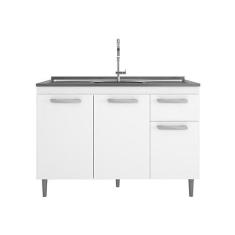 Imagem de Balcão Sem Tampo Poli para Pia 120cm com 03 Portas e 01 Gaveta Branco