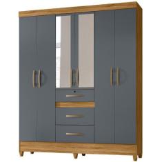 Imagem de Guarda Roupa Itatiba 165cm 6 Portas Freijó Cinza Com Espelho Moval