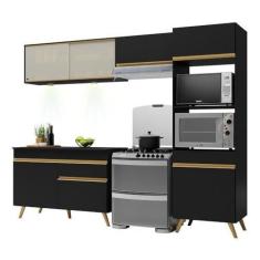 Imagem de Armário de Cozinha Compacta 252cm com Leds Veneza Up Multimóveis V2017 Preto/dourado