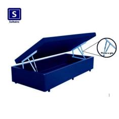 Imagem de Cama Box baú solteiro sintético azul com pistao a gás