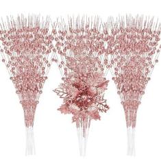 Imagem de OCTERIC Pacote com 30 galhos artificiais de glíter, baga e flores, palitos artificiais de Natal, palitos de galhos florais falsos, decorações de Natal para vaso de árvore de Natal, faça você mesmo,