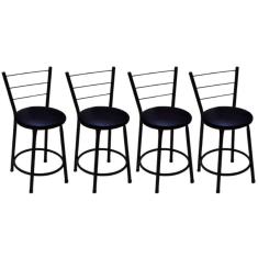 Imagem de Kit 4 Banquetas Baixas Preta com Encosto Assento Preto