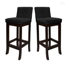 Imagem de Kit 2 Banquetas Alta de Madeira Maciça Tóquio com Encosto Matelassê Suede Preto CCS