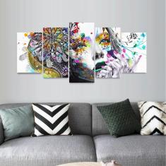 Imagem de Quadro Decorativo Mosaico 5 Peças Mulher Colorida Abstrata