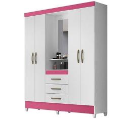 Imagem de Guarda Roupa 4 Portas Com Espelho 8314 Branco Rosa Moval