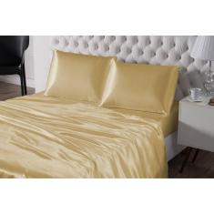 Imagem de Jogo De Cama De Cetim Charmousse Queen Dourado 4 Peças