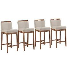 Imagem de Conjunto 4 Banquetas Madeira Maciça Dani Nogueira Tec Linho