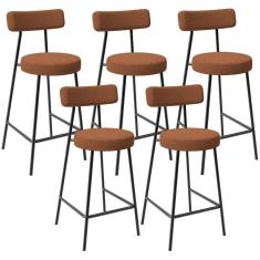 Imagem de Kit 05 Banquetas Baixa Para Cozinha Sala De Jantar Bar Milão L02 Bouclê Terracota - Lyam Decor