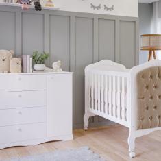 Imagem de Berço Mini Cama 100% MDF Com Capitone Harmonia Permobili Branco/Bege