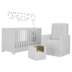Imagem de Berço 3x1 com Poltrona de Amamentação e Puff Multimóveis Mp4082 Branco