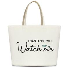 Imagem de Ziyouza Sacola feminina de lona para mulheres, bolsa fofa estética sacola reutilizável para viagens, férias, compras - B, Branco, One Size