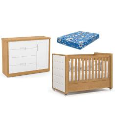 Imagem de Berço Americano com Capitonê New Boucle e Cômoda Infantil Tutto New Freijó e Colchão Ortobom - Matic