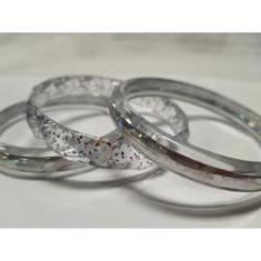 Imagem de pulseira bracelete de acrilico transparente com glitter kit 3pç prata