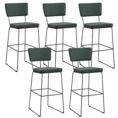 Imagem de Kit 05 Banquetas Alta Para Cozinha Sala Base em Aço Fixa Allana L02 Linho Verde Musgo - Lyam Decor