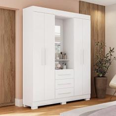 Imagem de Guarda-roupa Solteiro 164,10cm 4 Portas 3 Gavetas Capelinha com Espelho 100% Mdp Gardênia Branco