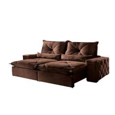 Imagem de Sofá 3 Lugares Retrátil e Reclinável 2,30m Fusion Veludo Marrom Havana - Móveis Mix