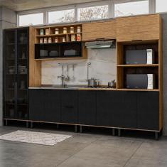 Imagem de Cozinha Completa Valentina 11 Portas 2 Gavetas 100% Mdf Freijó/Nero - Panorama Móveis