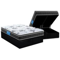 Imagem de Cama Box Baú King: Colchão Espuma Probel D40 Guarda Costas Premium Hiper Firme Euro Pillow + Base CRC Suede Black(193x203)