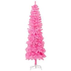 Imagem de MoNiBloom Árvore de Natal artificial articulada de 1,8 m com suporte de metal e pontas de ramo de PVC, árvore de Natal fina rosa para decoração de férias, casa, escritório, festa, ambientes internos e