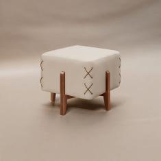 Imagem de Puff Banqueta Madeira Maciça Eros Luxo Off White