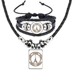 Imagem de Paris França Torre Eiffel Clássico Country City Colar Pulseira de Couro Conjunto de Joias